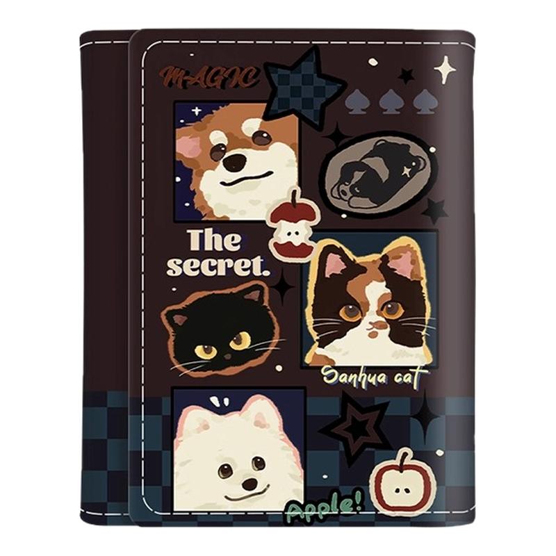 秘密猫狗钱包三折小巧大容量多卡位短款卡包零钱包原创小众个性in