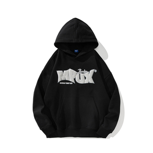 MPUX联名男女同款肌理字母印花卫衣潮流休闲新款纯色连帽ins上衣