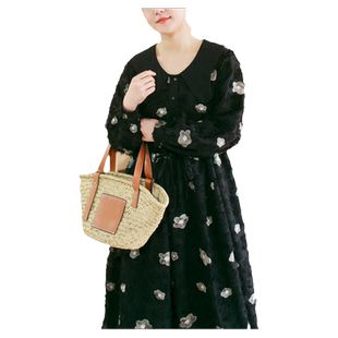 秋新品重工法式长袖连衣裙大码长款复古显瘦