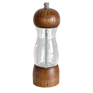 家用复古木质透明胡椒研磨器厨房手动调味瓶底座旋转研磨瓶