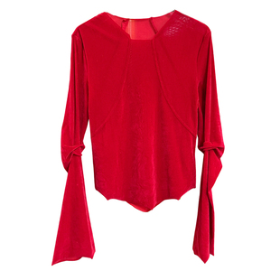 Q货!美得很出片!修身植绒圆领长袖短上衣女 20251136~JS