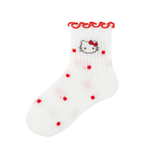 女童袜子春夏季薄款纯棉凯蒂猫卡通网眼袜女孩宝宝夏天透气中筒袜