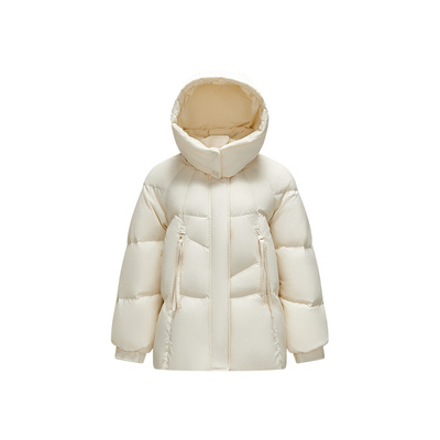 森马连帽宽松质感中长款羽绒服女