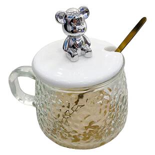 卡通玻璃杯带把手杯子办公室家用水杯可爱高颜值咖啡杯女喝水杯