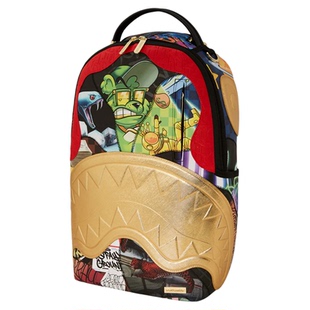 SprayGround25新款金色鲨鱼嘴双肩包卡通大容量学生书包SG背包