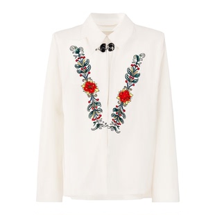 张杰同款设计师秋冬新款领口彩色刺绣白色西装高级男士休闲外套潮