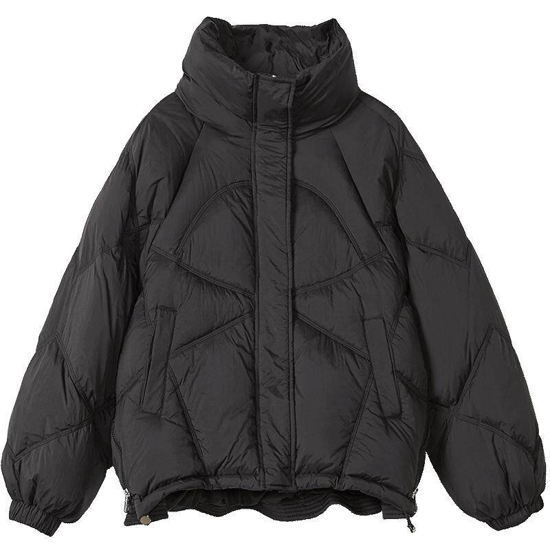 Oece冬装新款女 学院少女复古连帽中长款羽绒服外套