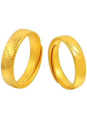 老庙黄金足金999古韵古法金枝玉叶男女情侣对戒戒指时尚三金婚嫁