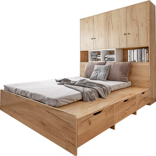 榻榻米板式床现代简约箱式床小户型抽屉侧开储物床带衣柜一体床zy