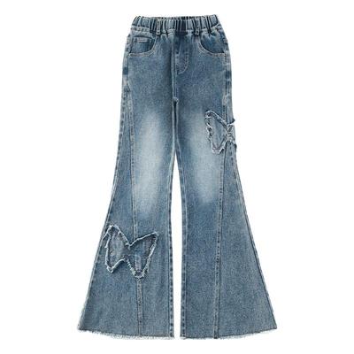 女童加绒裤子秋冬中大童喇叭裤