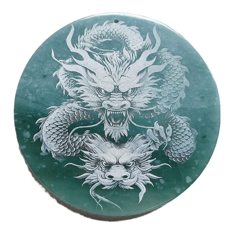 天然翡翠影雕龙吊坠双龙护主圆牌