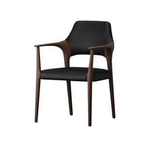 椅子实木茶椅家用餐椅黑胡桃洽谈椅靠背椅餐厅餐桌椅黑色书桌椅子