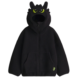 【驯龙高手】HM童装男童外套冬季拉链冬装泰迪绒连帽衫1309023