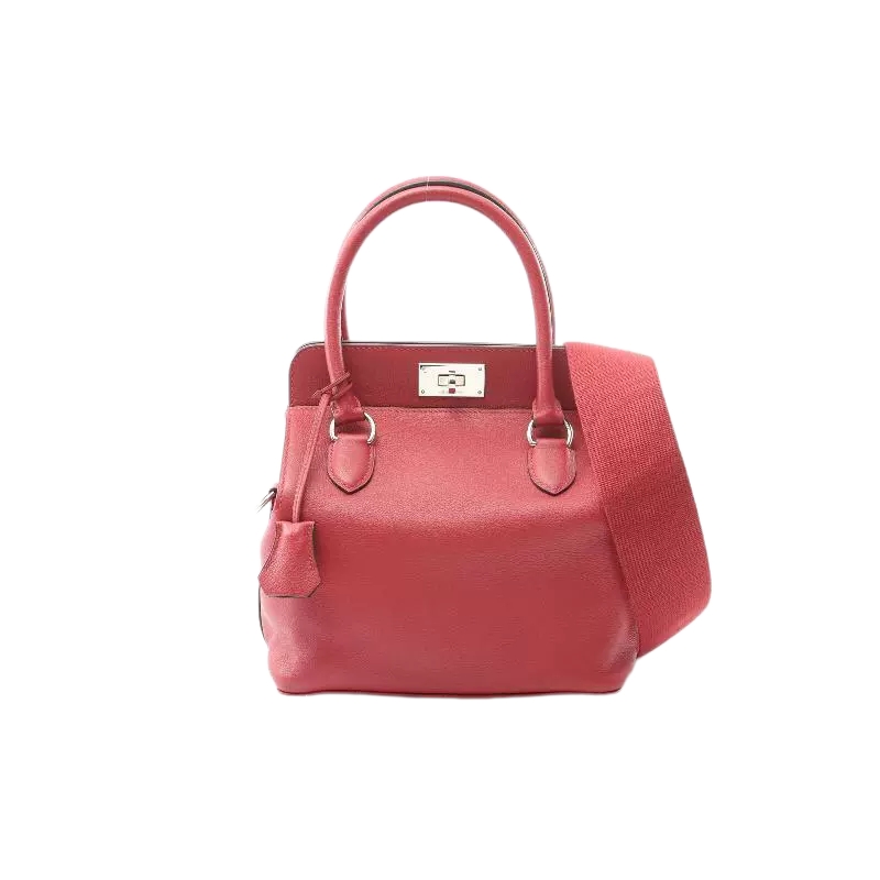 中古Hermes爱马仕女包A级95新ToolBox20牛奶盒子牛皮手提包红色