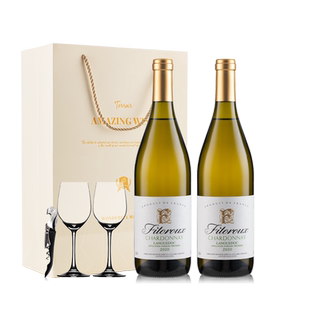 【自营】法国霞多丽干白葡萄酒13度AOP珍藏白葡萄酒双支礼盒装