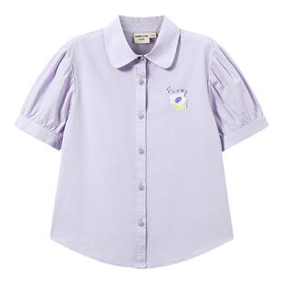 【断码清仓】女童衬衫短袖夏季新款儿童衬衣夏装上衣女孩薄款紫色