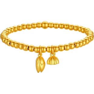 周六福黄金手链女莲子莲蓬足金计价古法手串送女友新年礼物纪念