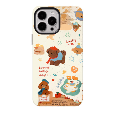 秋日油画小狗适用苹果17promax手机壳iphone16pro菲林磁吸支架个性华为P80小米15小众vivo防摔保护壳oppo可爱
