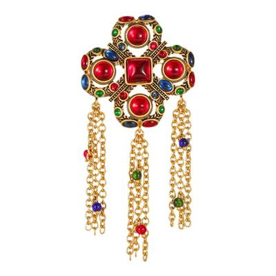 Joseph Warner精致中古胸针宫廷设计女款轻奢宝石胸别针流苏胸花