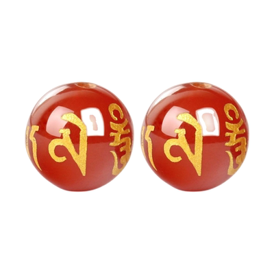 天然红玛瑙烫金六字真言单珠红色圆珠串珠子手工DIY饰品佛珠隔珠
