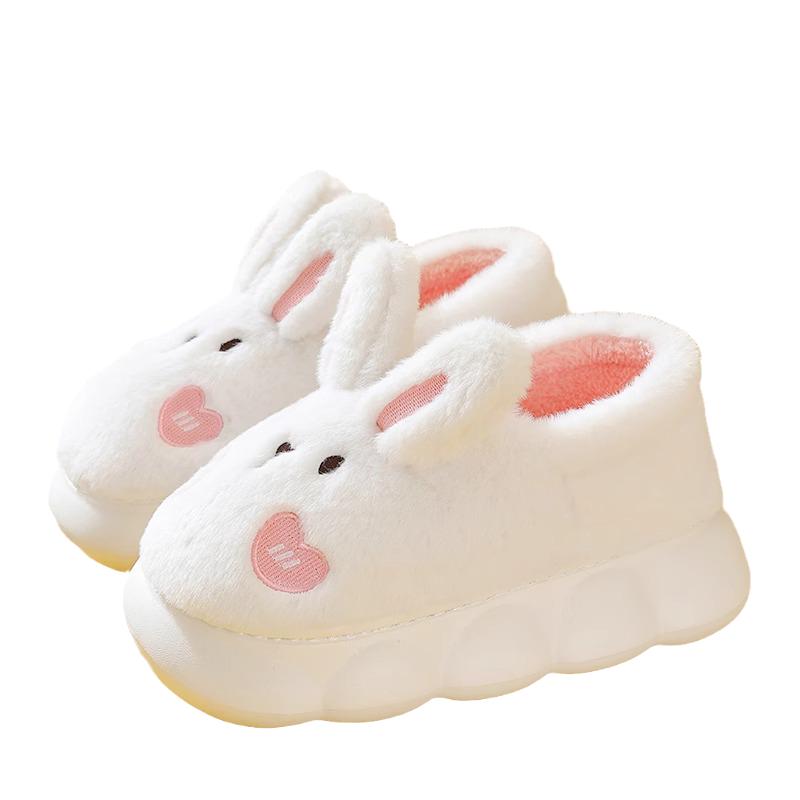 高跟棉拖鞋女厚底包跟居家用韩版卡通兔子可爱拖鞋冬保暖加绒棉鞋