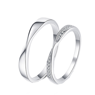 Princess原创镶钻莫比乌斯情侣戒指一对纯银闭口满天星戒指情侣女
