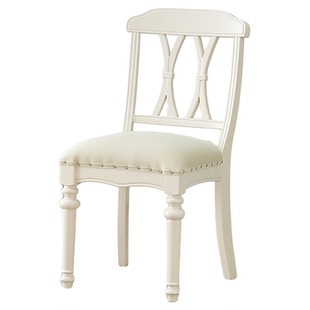 美式餐椅双叉椅全实木餐椅家用椅子法式复古雕花靠背餐椅咖啡厅椅