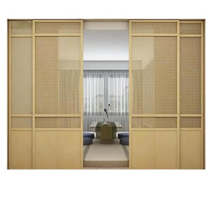 实木藤编门衣柜门折叠门衣帽间门卧室门隔断门定制玻璃日式推拉门