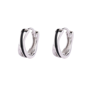 YiJian 925纯银耳环男黑色滴釉嘻哈耳扣女气质个性潮人圆环耳饰