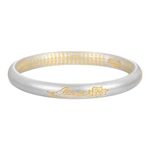 中国黄金古法手扶莲心手镯莲花银手镯足银999手镯银镯送生日礼物