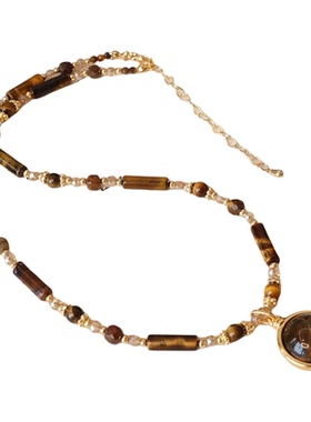 轻奢复古天然虎眼石串珠项链