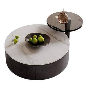 意式轻奢小户型圆形岩板茶几极简客厅小茶几现代简约钢化玻璃边几