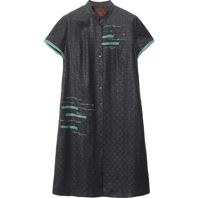 高端品牌香云纱真丝连衣裙女新款