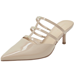 康莉真皮高跟穆勒鞋女25年春季新款尖头铆钉优雅气质时尚包头拖鞋