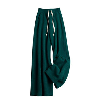 欧货时髦孔雀绿裤子女秋冬2025新款直筒宽松显瘦阔腿裤女毛呢裤女