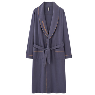 芬腾可安睡袍男睡衣春秋季长袖纯棉中长款浴袍男款家居服夏天薄款