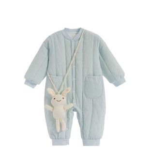 婴儿A类女宝ins风秋冬羽绒棉保暖连体衣新生儿公主风外出哈衣爬服