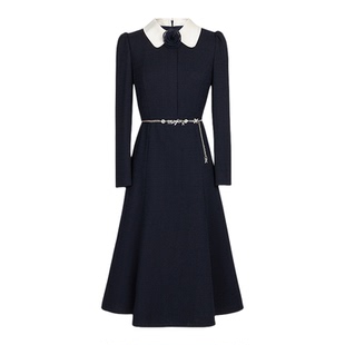 朗姿/MOJO莫佐2026春季玛德琳系列收腰连衣裙山茶花胸针蓝白撞色