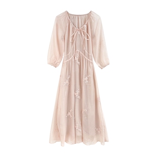 JKJS【晓春集】珠片刺绣系带连衣裙夏季气质新中式轻奢高级感长裙