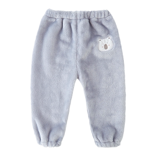 儿童加绒裤子男童暖暖裤女宝宝珊瑚法兰绒睡裤加厚婴儿保暖裤秋冬