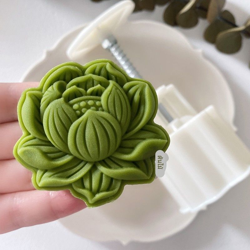 新款荷花造型绿豆糕点广式冰皮月饼模具家用压花手压式绿豆糕75g