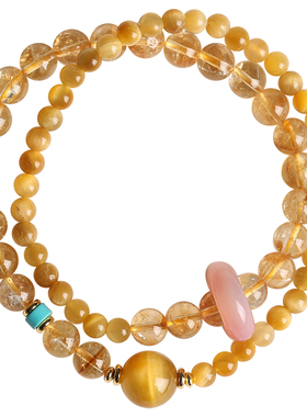 普陀山金虎眼黄塔晶双圈招财手链