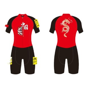 专业轮滑训练服中国龙雄狮少年夏季短袖连体修身高弹力短道速滑服