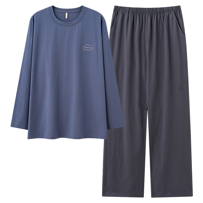 100%纯棉男长袖圆领家居服套装