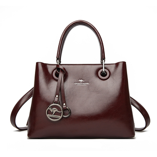 袋鼠真皮女包手提包女款包包2025新款送妈妈包大气单肩斜挎包软皮