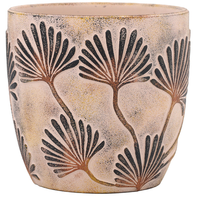 红陶北欧风机雕蒲葵纹理透气花盆