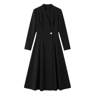 春季新款大码女装外套风衣式长袖连衣裙高级感胖MM显瘦V领长裙子