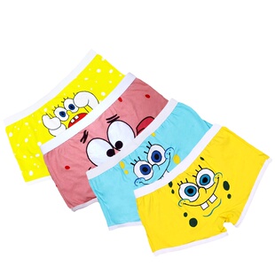 4条装 棉质面料卡通平角裤无痕运动动漫中腰海绵宝宝内裤男士短裤