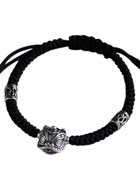 国潮小醒狮手链复古纯银手绳