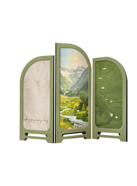 奶油风日照金山小屏风桌面摆件高级感茶桌客厅入户玄关边柜装饰品